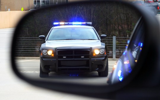 blue lights in side view mirror